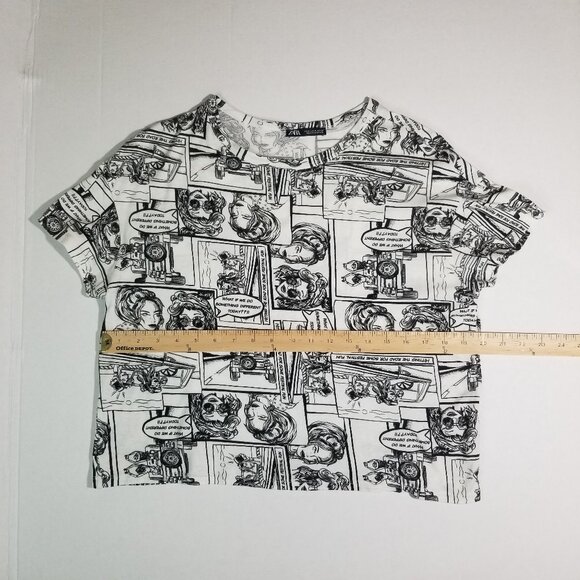 Zara Women Comic Print Top Black/White Small - Picture 4 of 8